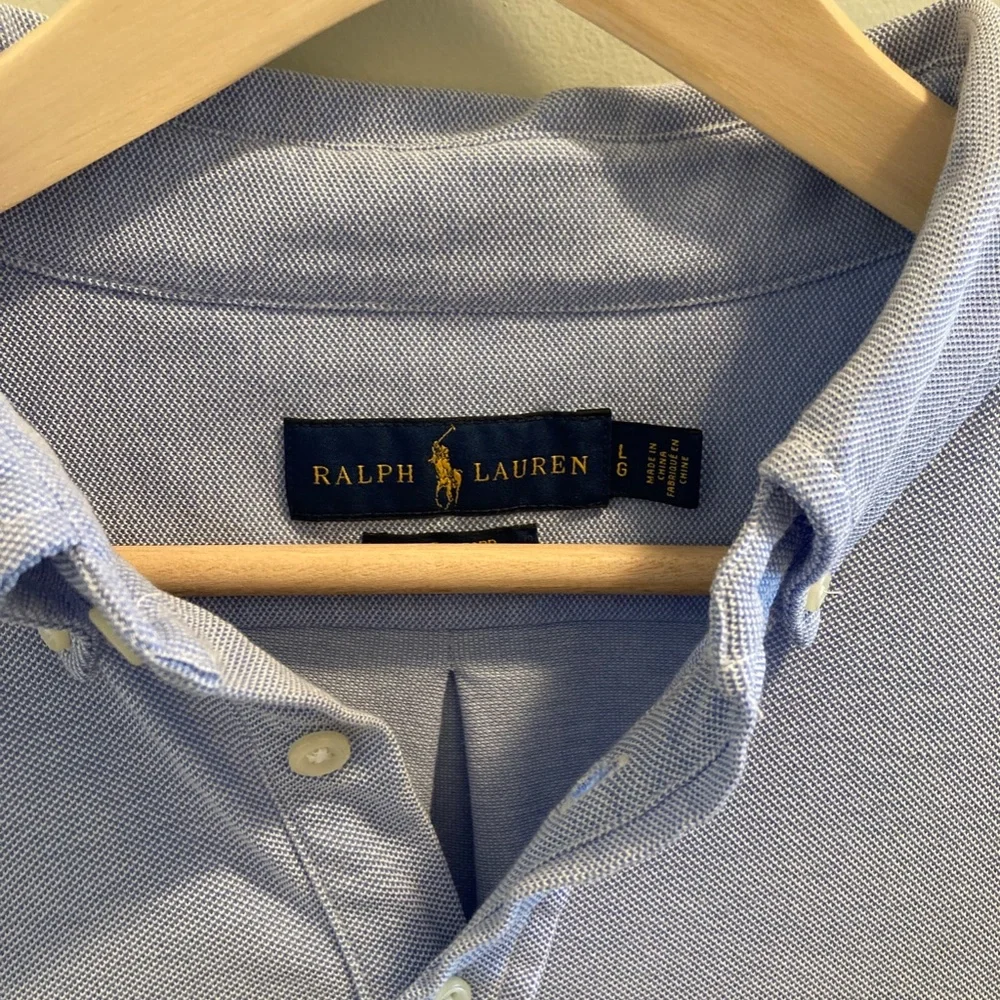 Ralph Lauren Pique Short Sleeve Button Down Men Size L